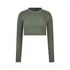 Freddy Cropped long-sleeve garment-dyed shirt in jersey, Μέγεθος: S