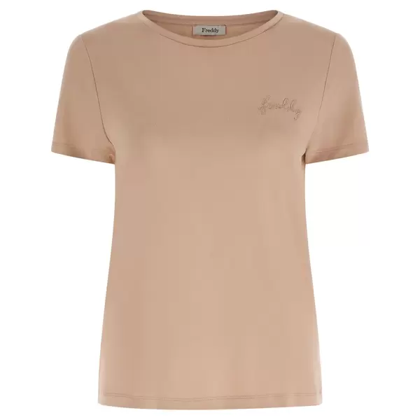 Freddy Viscose jersey t-shirt with an embroidered lurex logo, Μέγεθος: S