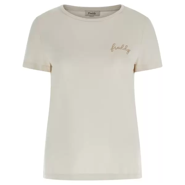 Freddy Viscose jersey t-shirt with an embroidered lurex logo, Μέγεθος: XS