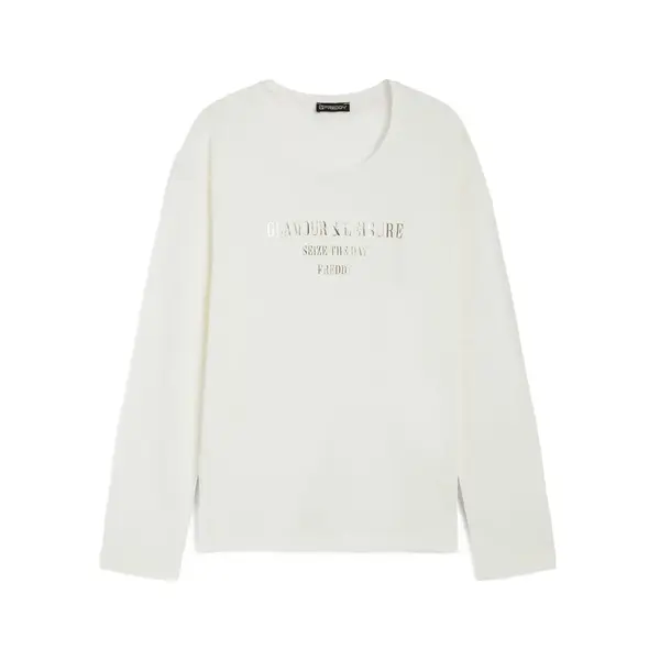 Freddy Long-sleeve comfort-fit t-shirt with a light gold print, Μέγεθος: M