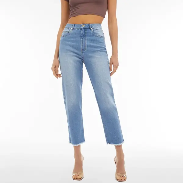 Freddy High-waist straight-leg distressed jeans with a frayed acid-washed hem, Μέγεθος: L