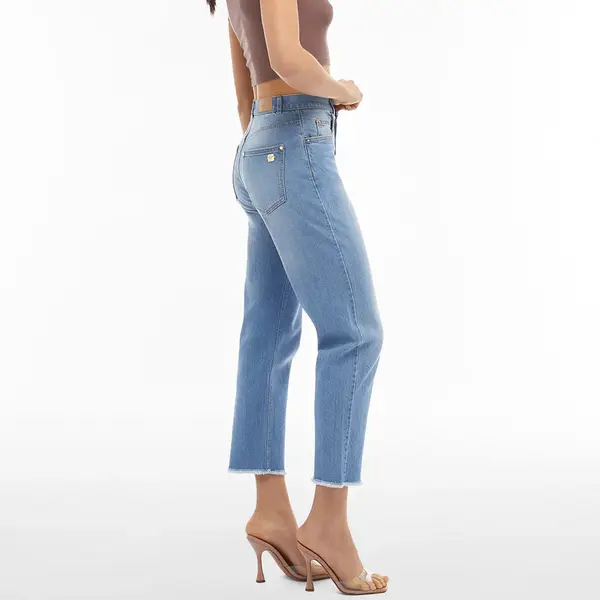 Freddy High-waist straight-leg distressed jeans with a frayed acid-washed hem, Μέγεθος: L, 2 image