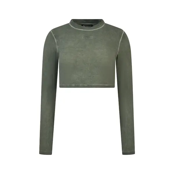 Freddy Cropped long-sleeve garment-dyed shirt in jersey, Μέγεθος: S