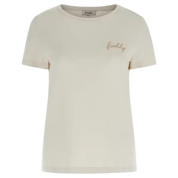 Freddy Viscose jersey t-shirt with an embroidered lurex logo, Μέγεθος: XS, 3 image