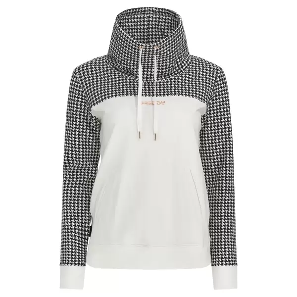 Freddy High neck pullover sweatshirt with a houndstooth yoke and sleeves Γυναικείο Μακρυμάνικο, Μέγεθος: S