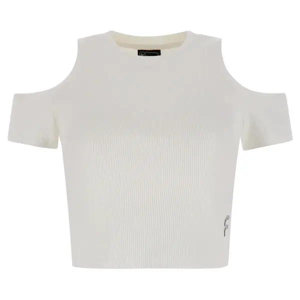 Freddy Form-fitting ribbed fabric crop top with cut-out shoulders, Μέγεθος: M