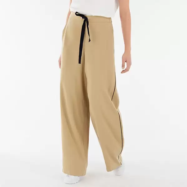 Freddy Viscose linen palazzo trousers with drawstring and side piping, Μέγεθος: S